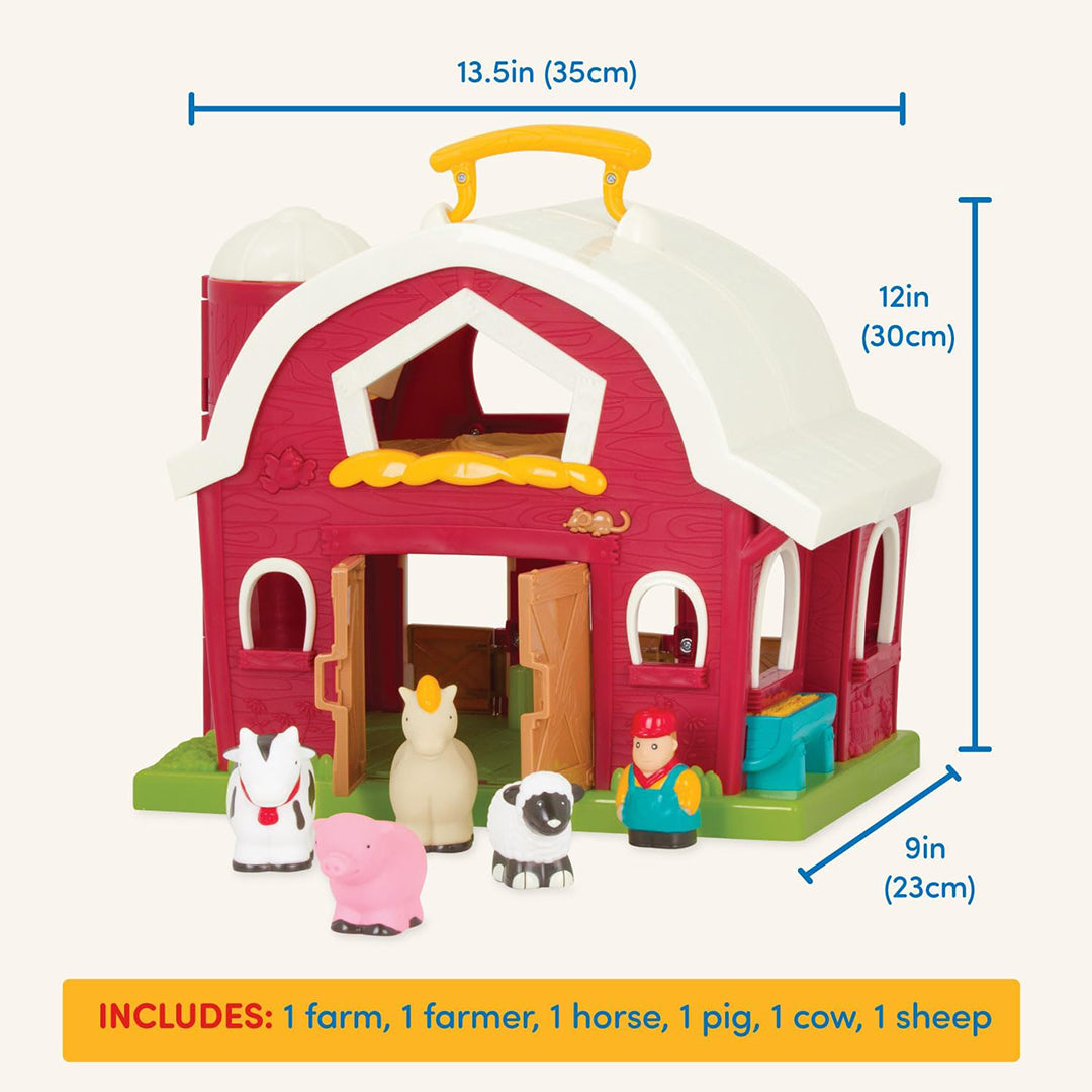 Battat Big Red Barn Farm Animal Playset - Foldable Barn Toy for Toddlers