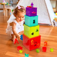 Battat Lock & Learn Activity Cubes -  Nesting Shape Sorter with Color-Coded Keys