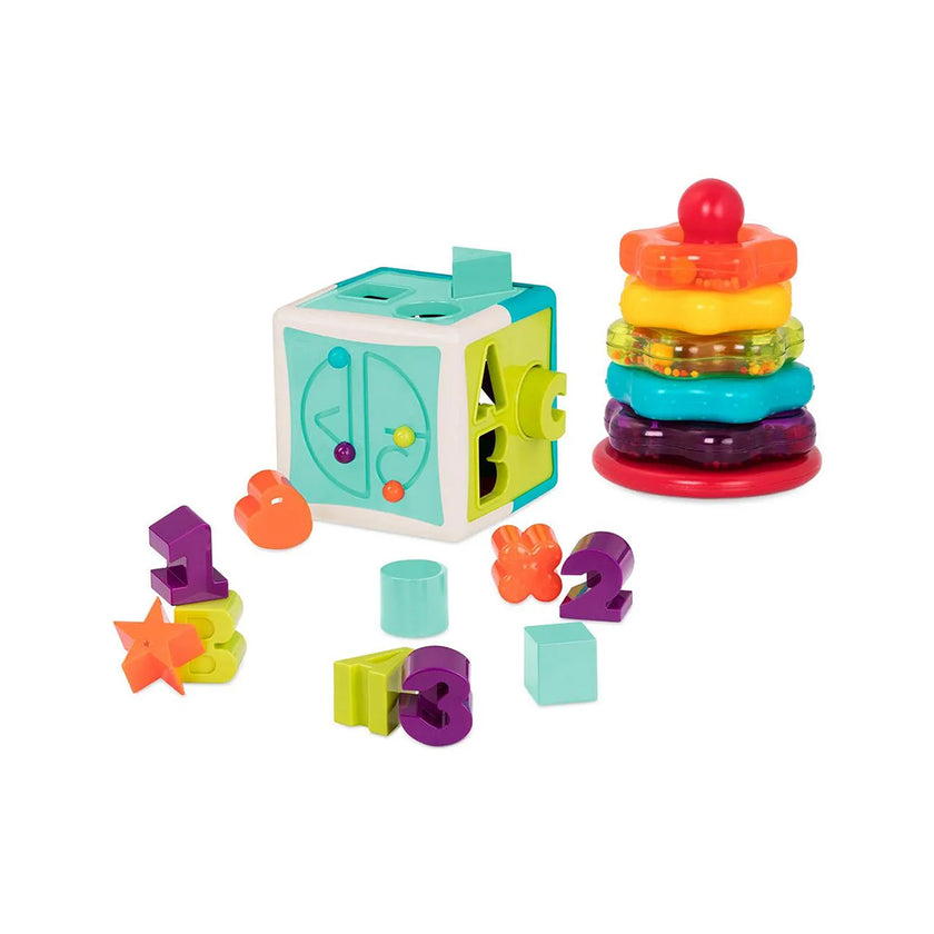 Battat Shape Sorter Cube & Stacking Rings - 2-in-1 Educational Toy for Toddlers