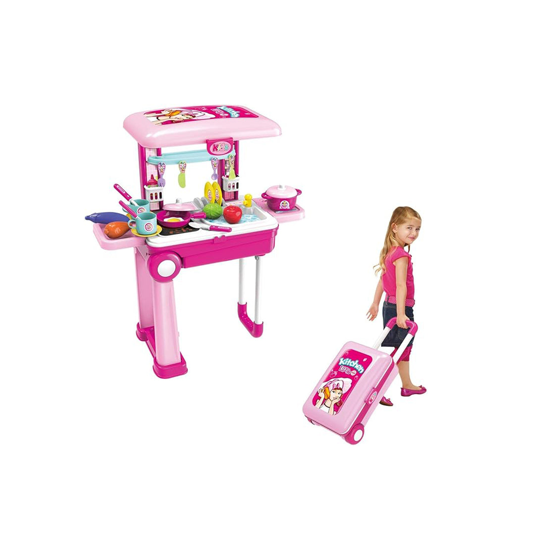 Baybee 2-in-1 Kids Kitchen Playset with Suitcase - Portable Pretend Play Kitchen Toy with Lights & Sound