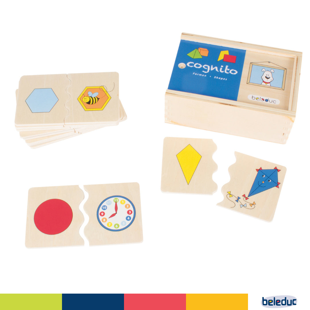 Montessori 2D to 3D geometric shape matching game for screen-free play.
