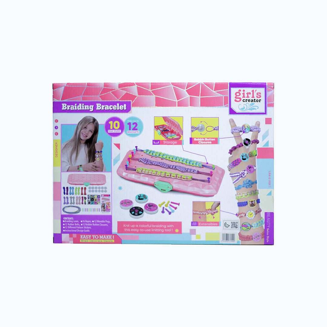 "Child showing off the bracelets they made with the Braiding Bracelet Playset"