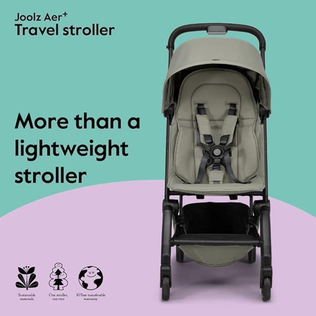 Joolz Aer+ Stroller & Carrycot Bundle - Compact Travel Buggy Set (Forest Green) - Toyspry