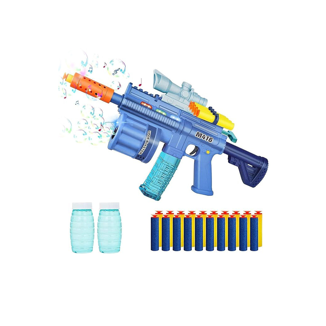 M416 Bubble Gun with Soft Darts - 3-in-1 Bubble Blower Toy with Lights, Music, and Bubbles