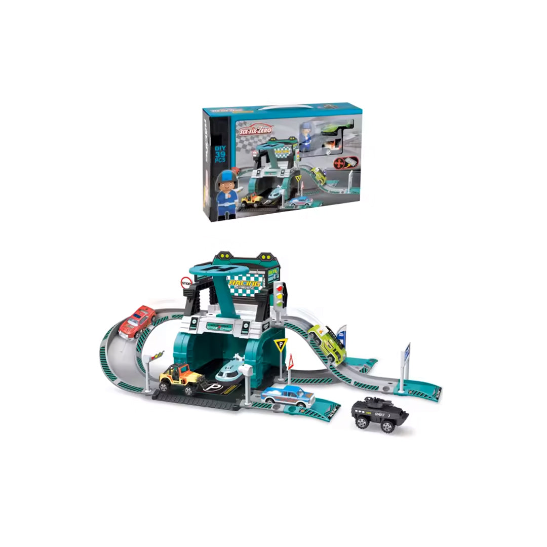 Build Station Kid Toy Garage Playset with Plane and Car - 39 Piece Parking Lot Toy