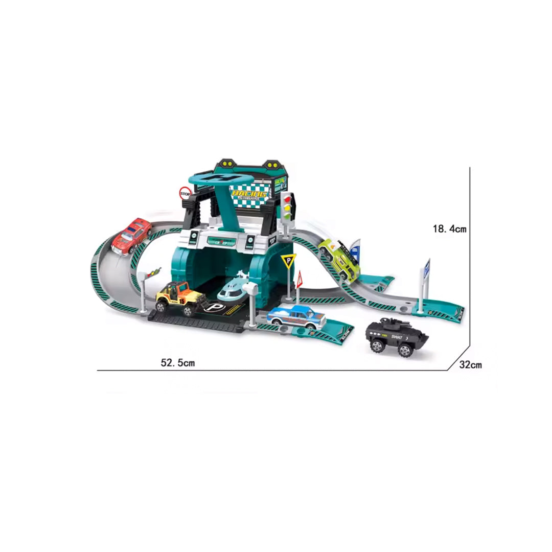 Close-up of the car and helicopter included in the Garage Playset