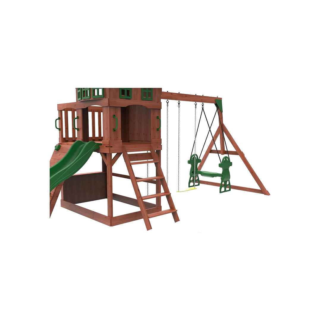 Kiddoro Playful Peaks - Wooden Treehouse Playground Swing Set - Toyspry