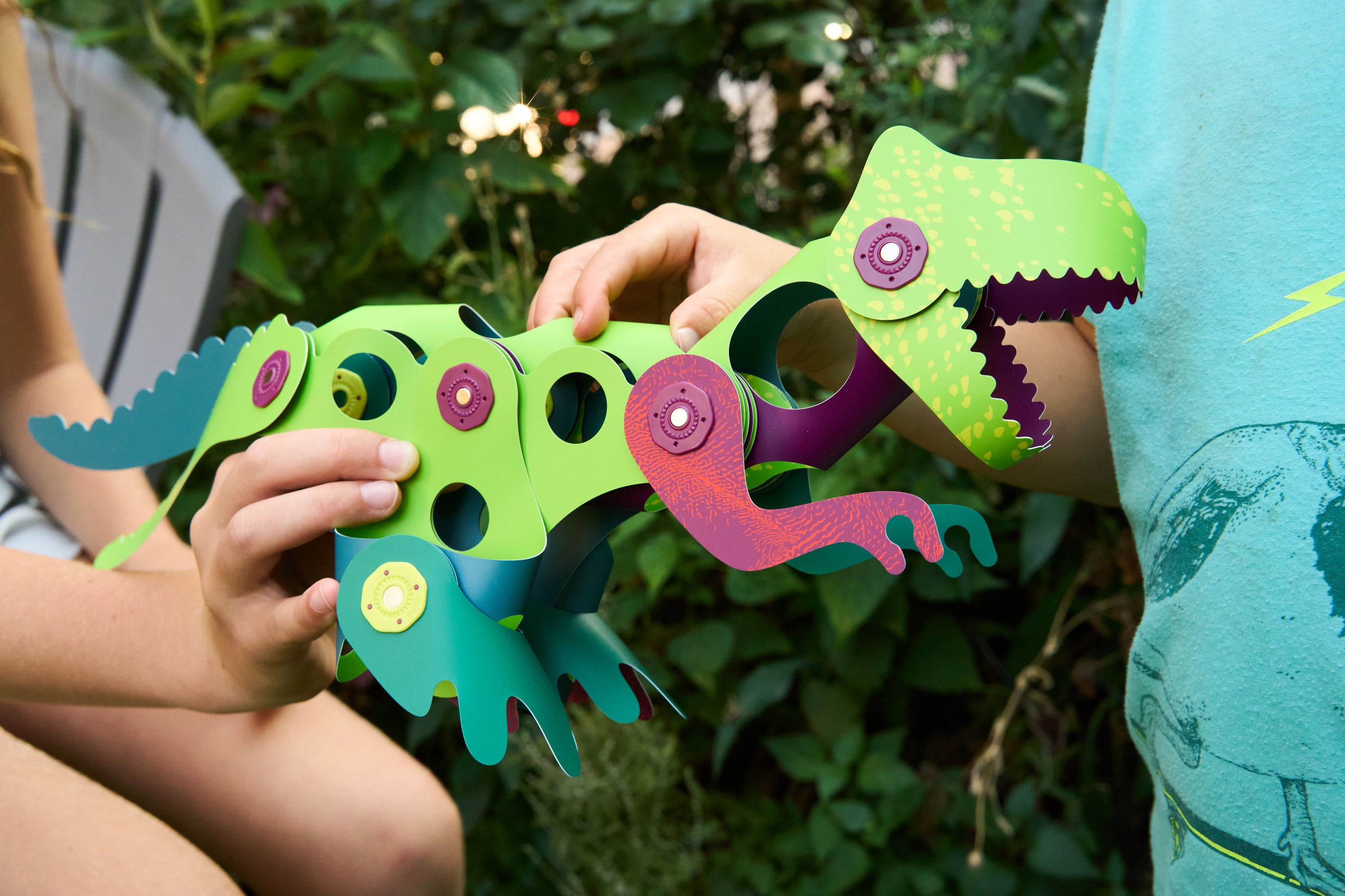 Non-toxic toys flexible modular geometric T-Rex and Triceratops construction kit for advanced educational toys UAE.
