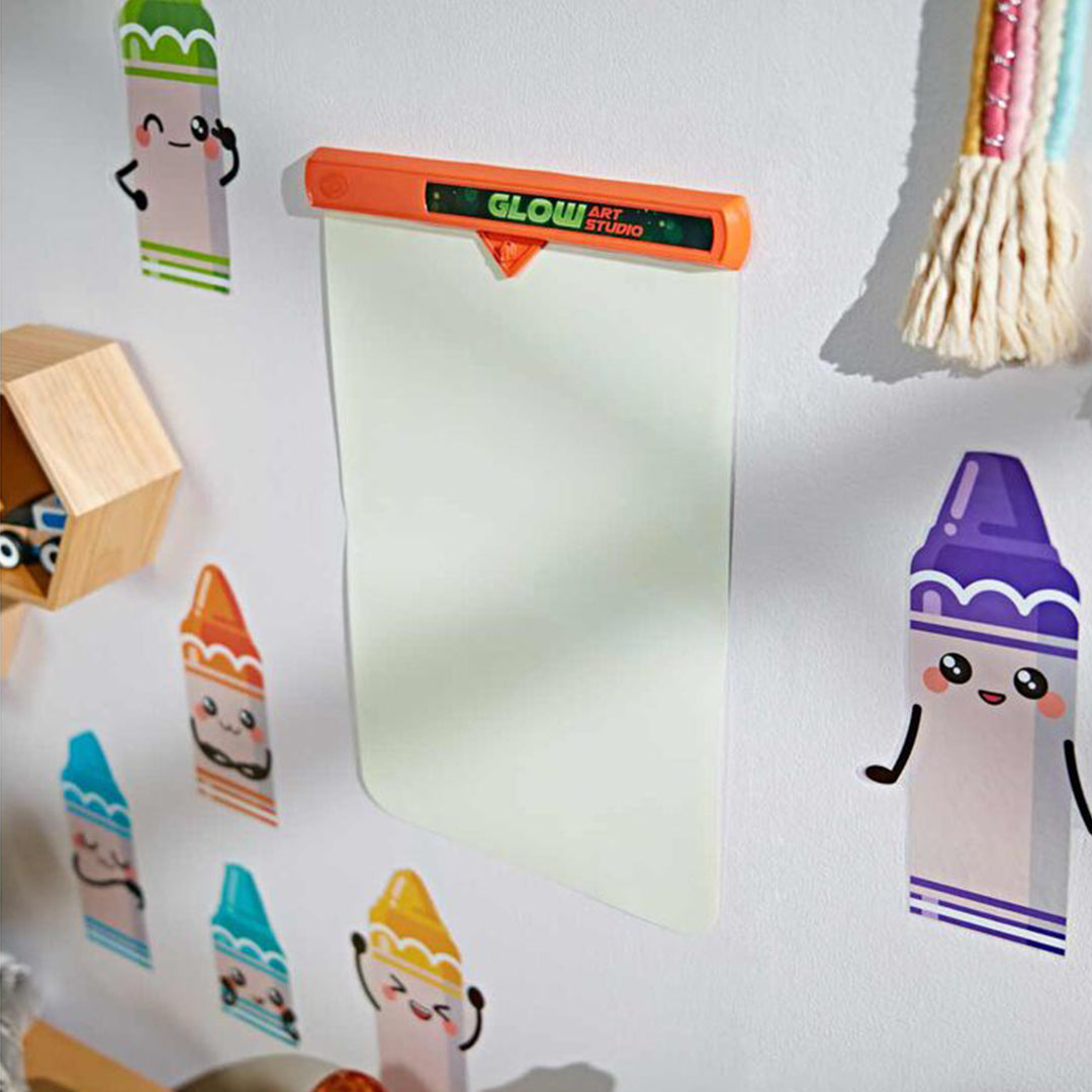 The portable canvas with the light wand and stencils attached for easy storage