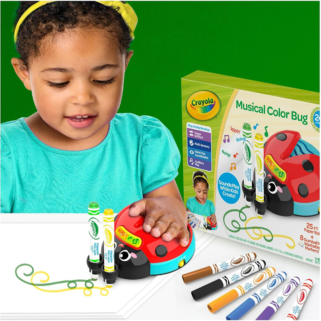 A child drawing with the Doodle Bug on a large sheet of paper, showing colors and sounds
