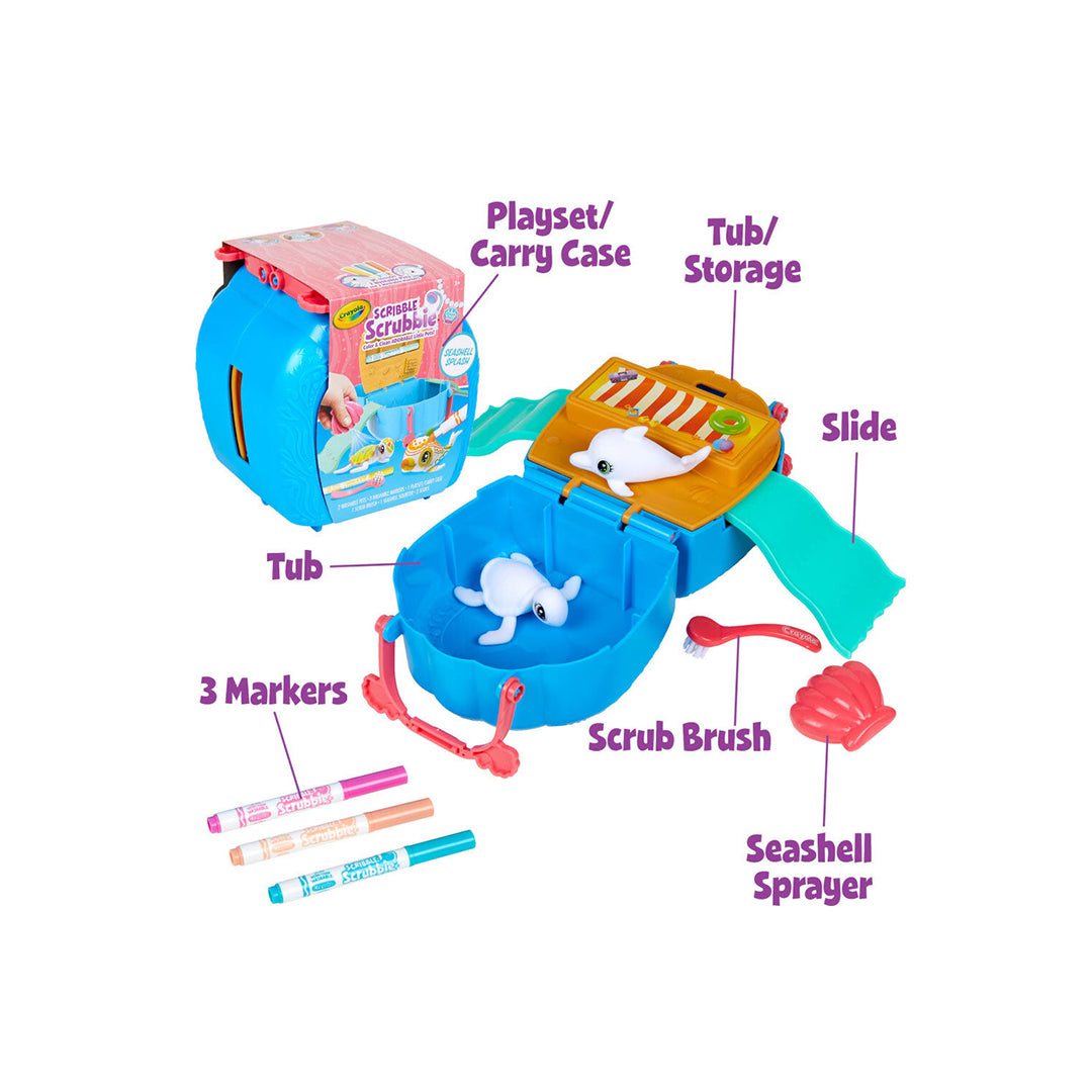 Close-up of the included washable markers and scrub brush