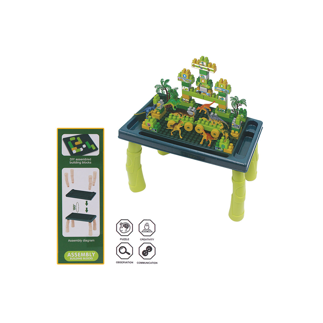 "Child playing with the Dinosaur Building Blocks Activity Table"
