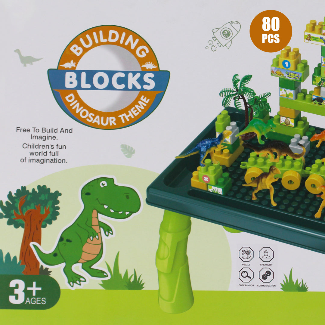 Dinosaur Building Blocks Activity Table - 80 Piece Playset for Kids