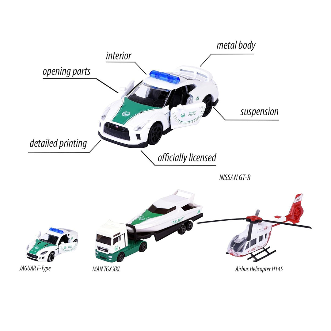 Majorette Dubai Police Diecast Cars: 5-Pack Police Car for Kids Set