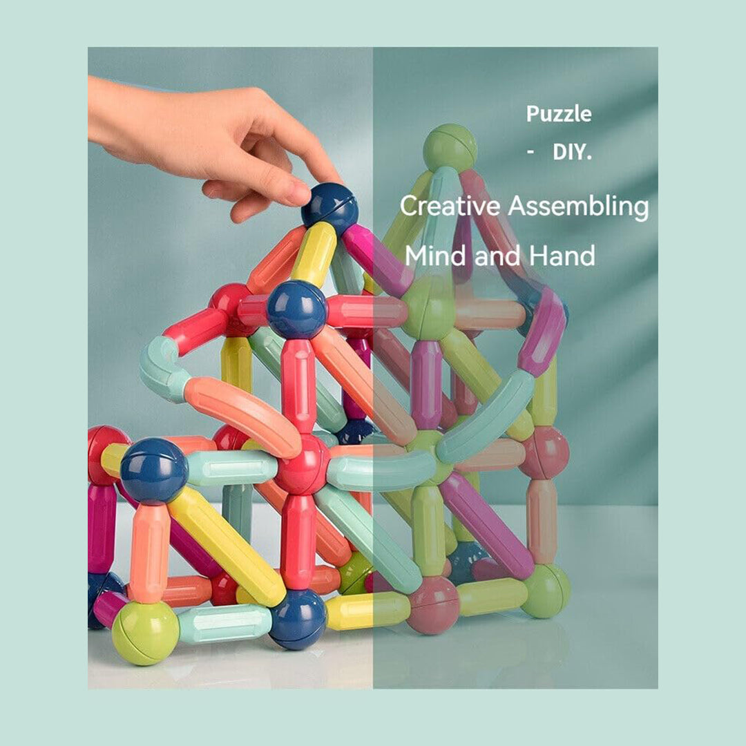 Various shapes from the 42 pcs magnetic building toy set.