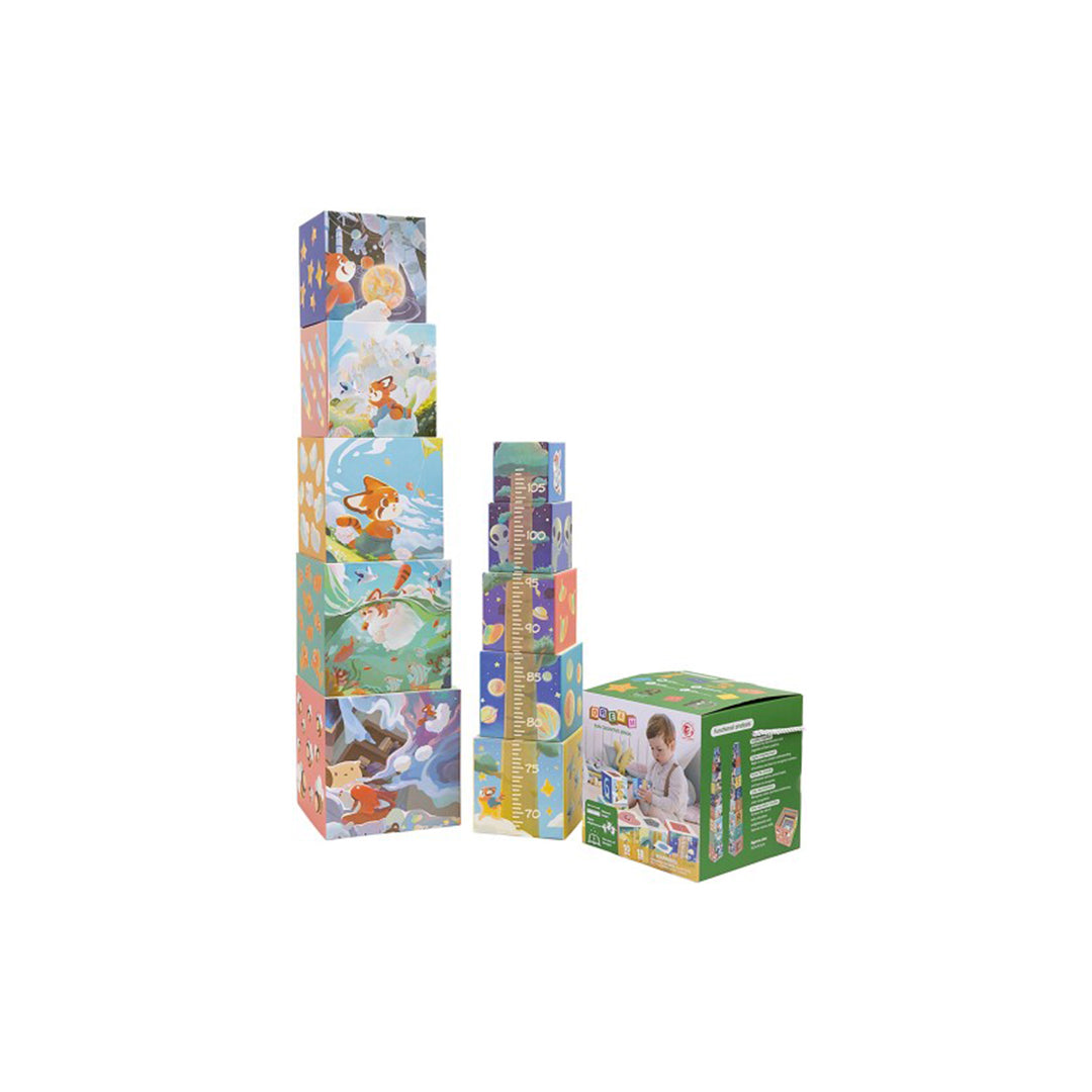 Educational Jenga Stacking Game - Toddler Learning Toy with Cubes, Pyramid & Height Chart - Toyspry