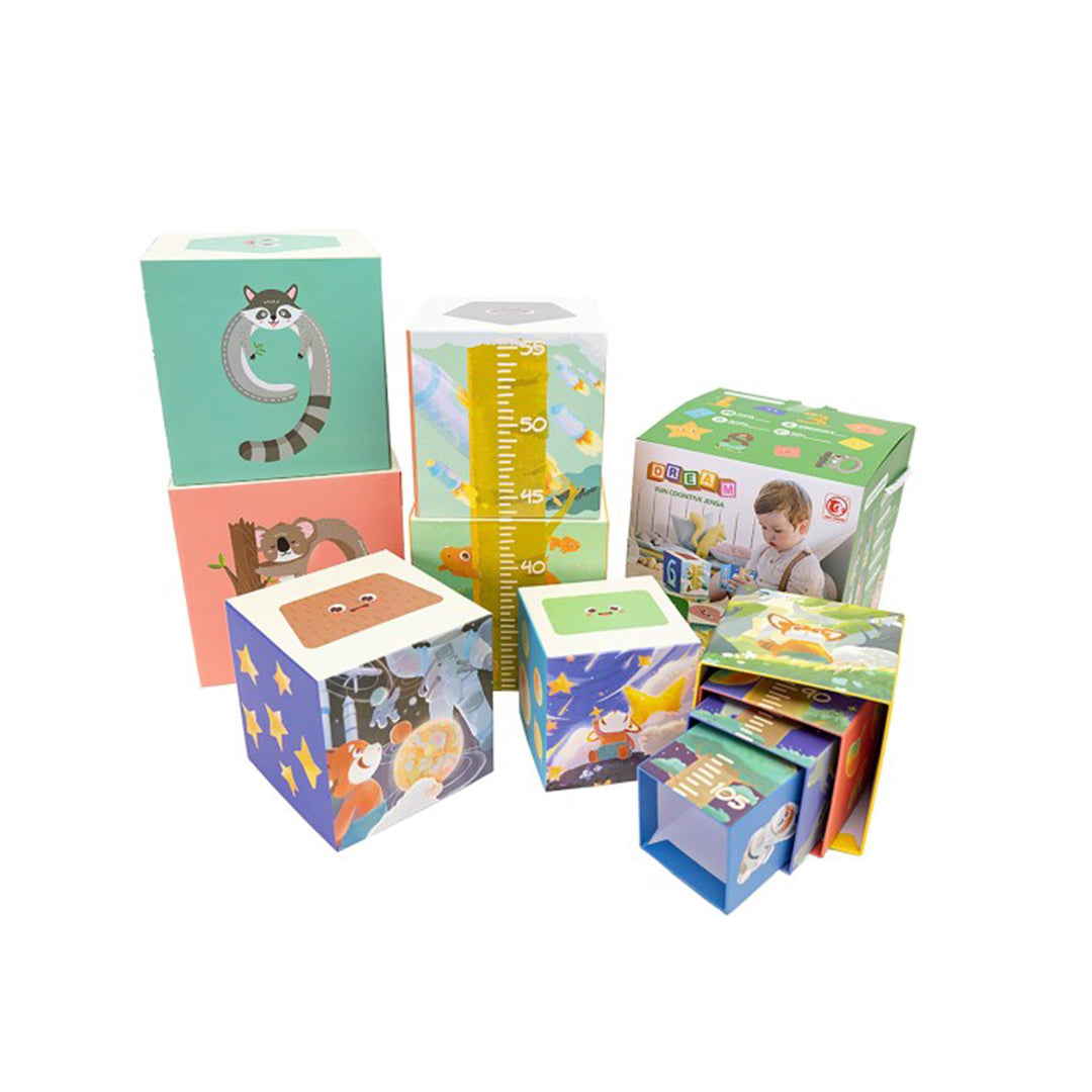 Educational Jenga Stacking Game - Toddler Learning Toy with Cubes, Pyramid & Height Chart - Toyspry