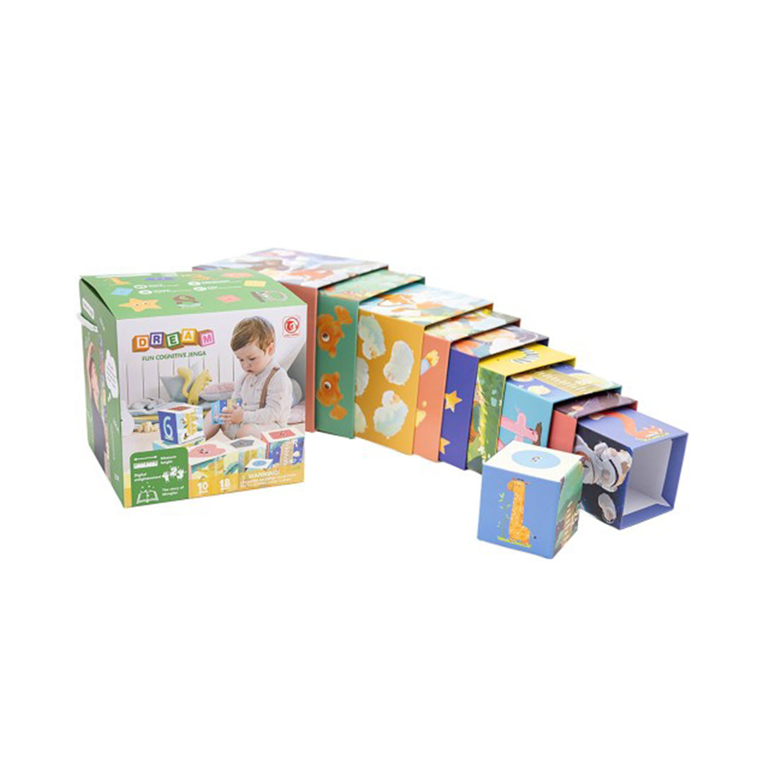 Educational Jenga Stacking Game - Toddler Learning Toy with Cubes, Pyramid & Height Chart - Toyspry