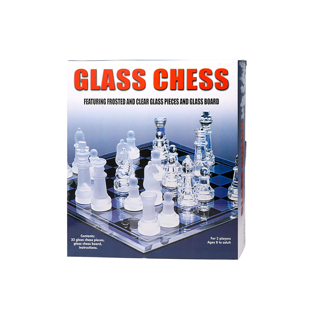 The complete Elegant Glass Chess Set with all pieces on the board
