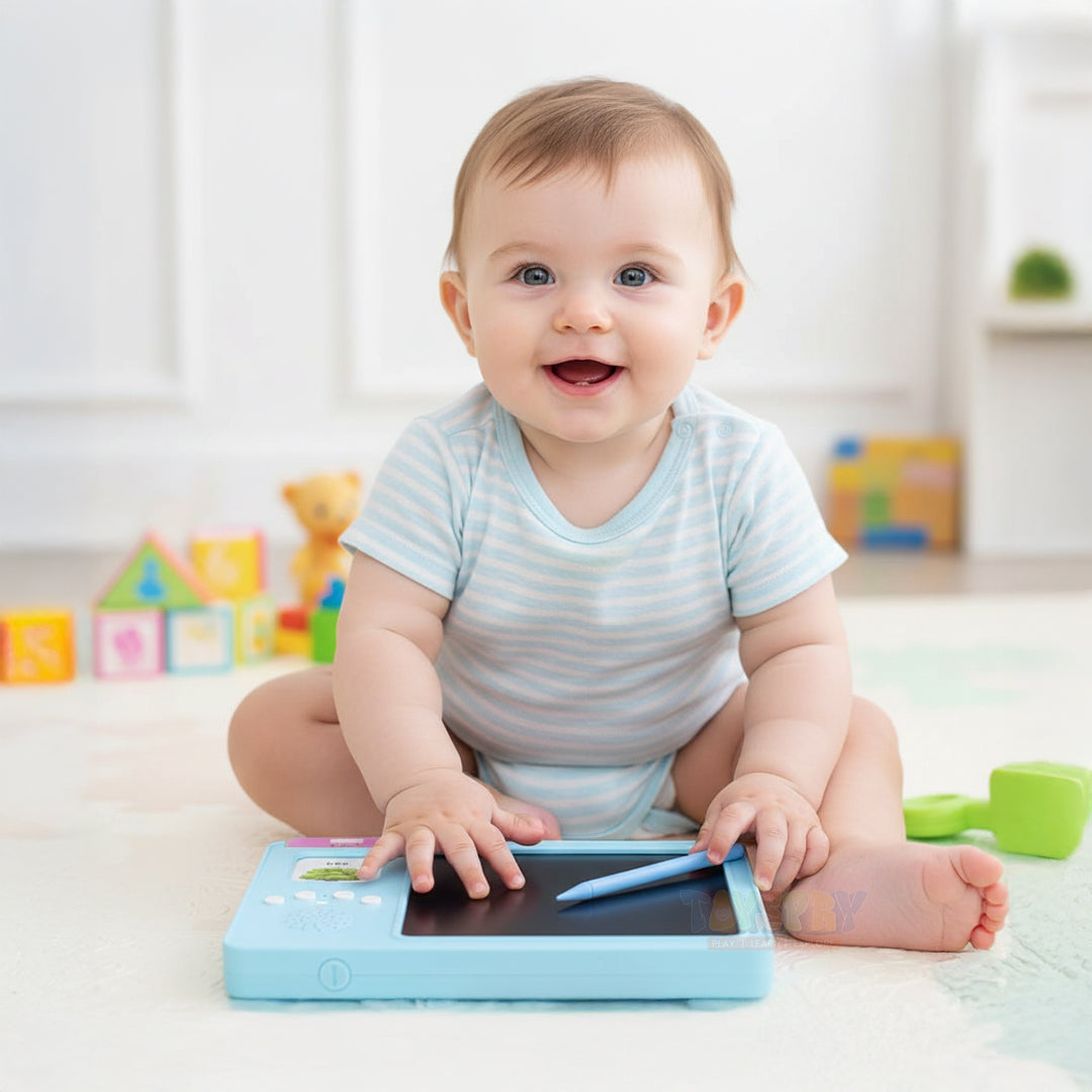 A child inserting a flash card into the device
