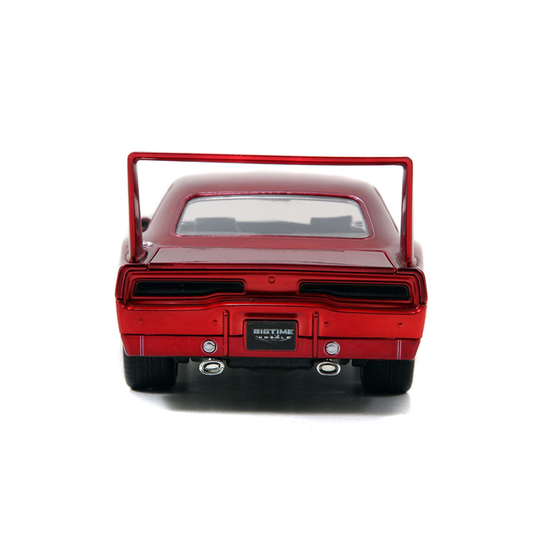 Close-up of the red 1969 Dodge Charger die-cast car.