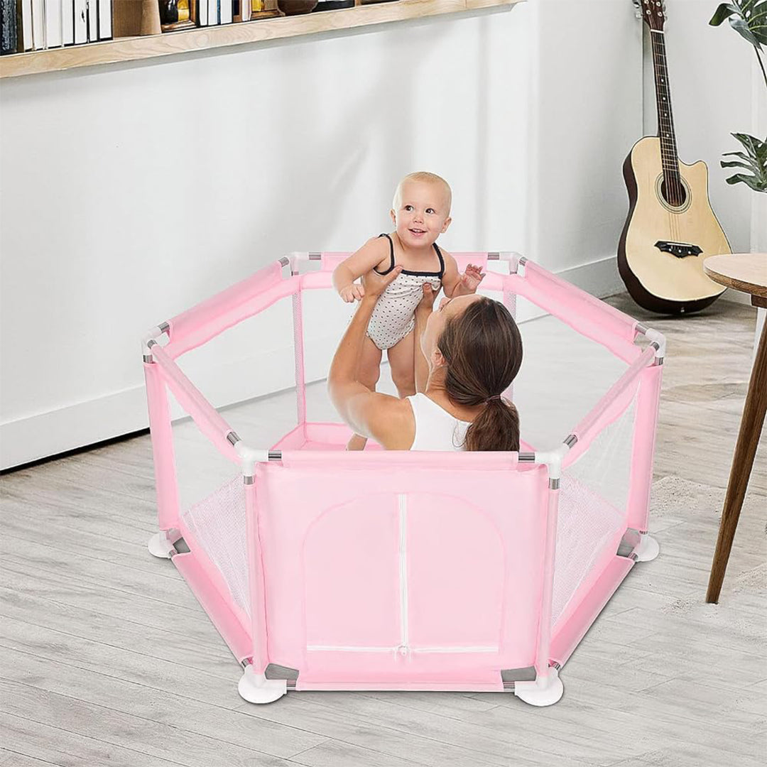 Foldable baby activity center providing a safe play space