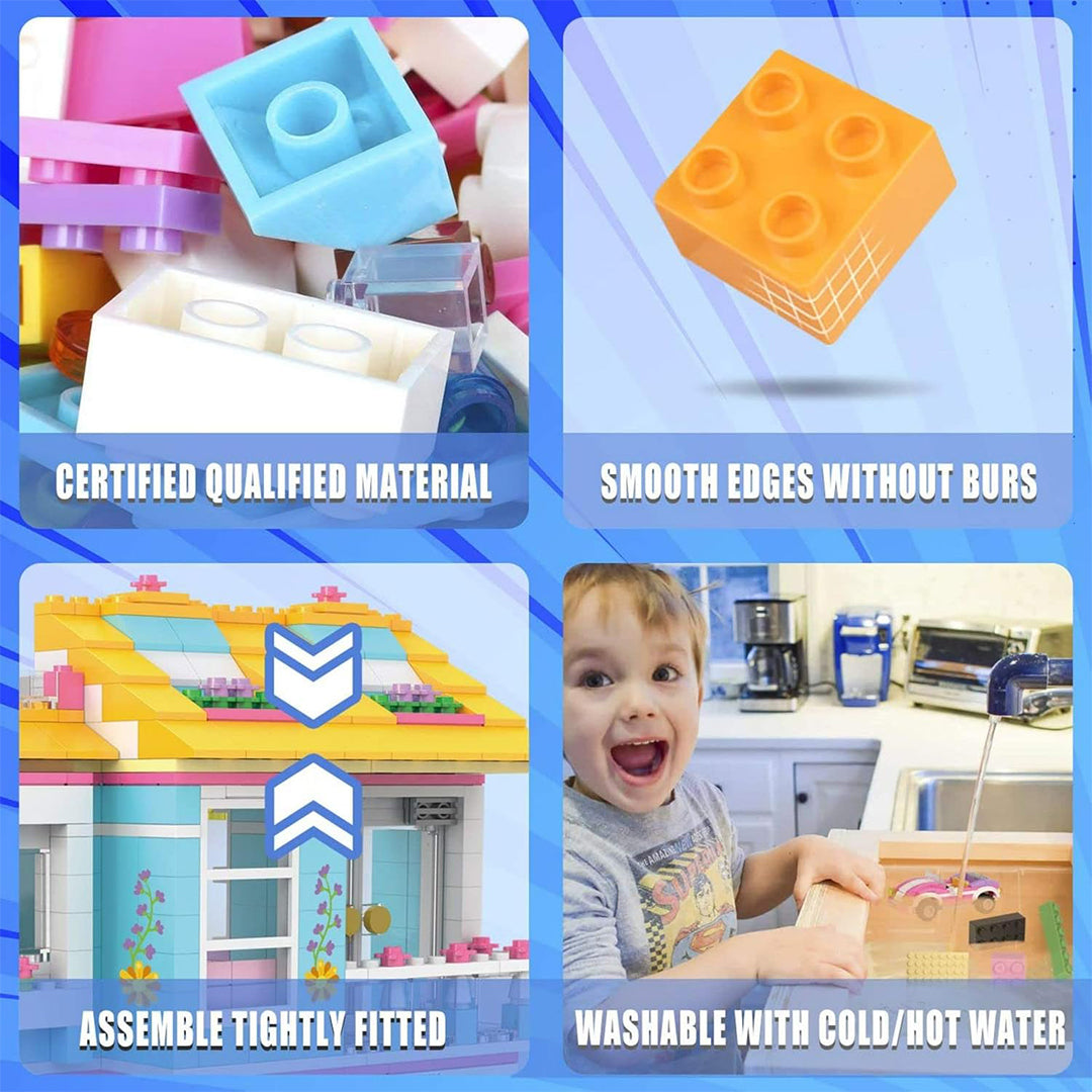 Close-up of the detailed building blocks and accessories