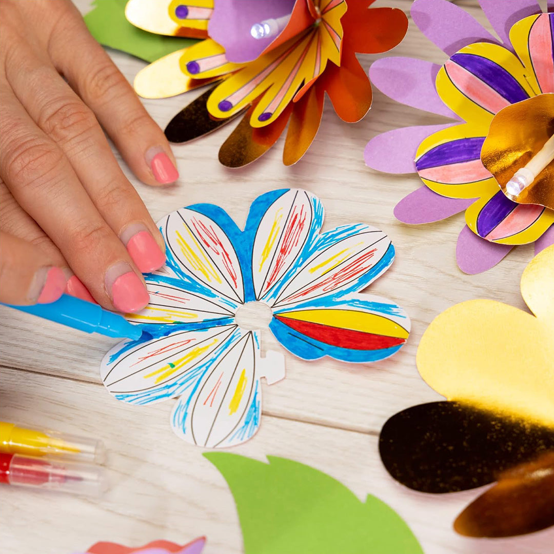10 LED string of flower lights made with paper crafts for kids kit.