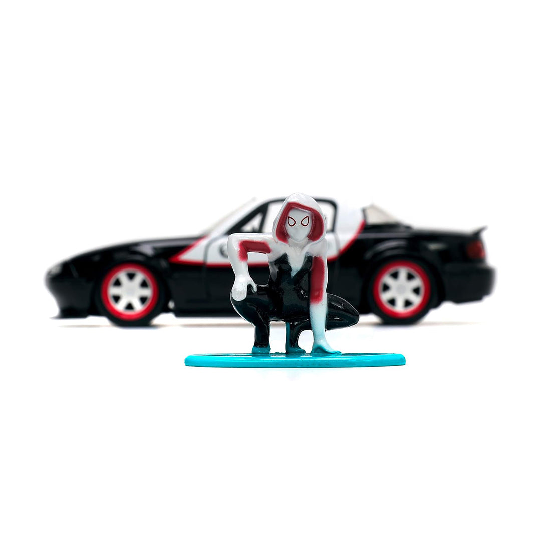 Marvel Ghost Spider Mazda Miata - Diecast Model Car with Figure - Toyspry