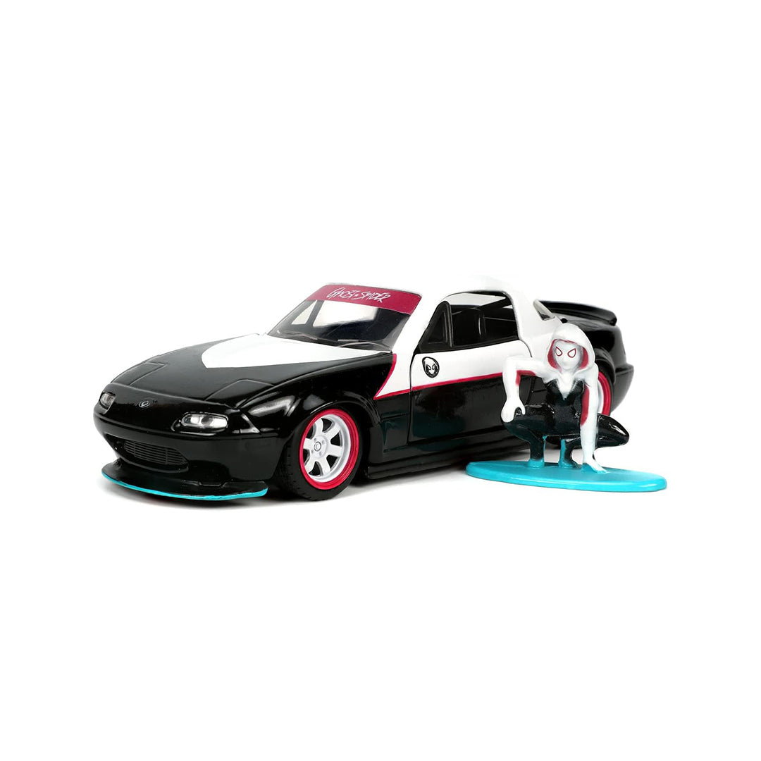 Marvel Ghost Spider Mazda Miata - Diecast Model Car with Figure - Toyspry