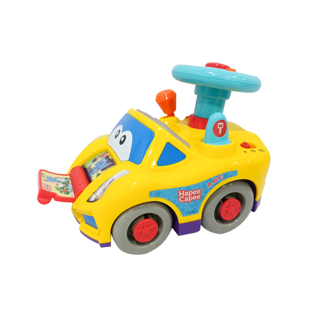 Close-up of the interactive features on the HapeeCapee Vroom Vroom Car