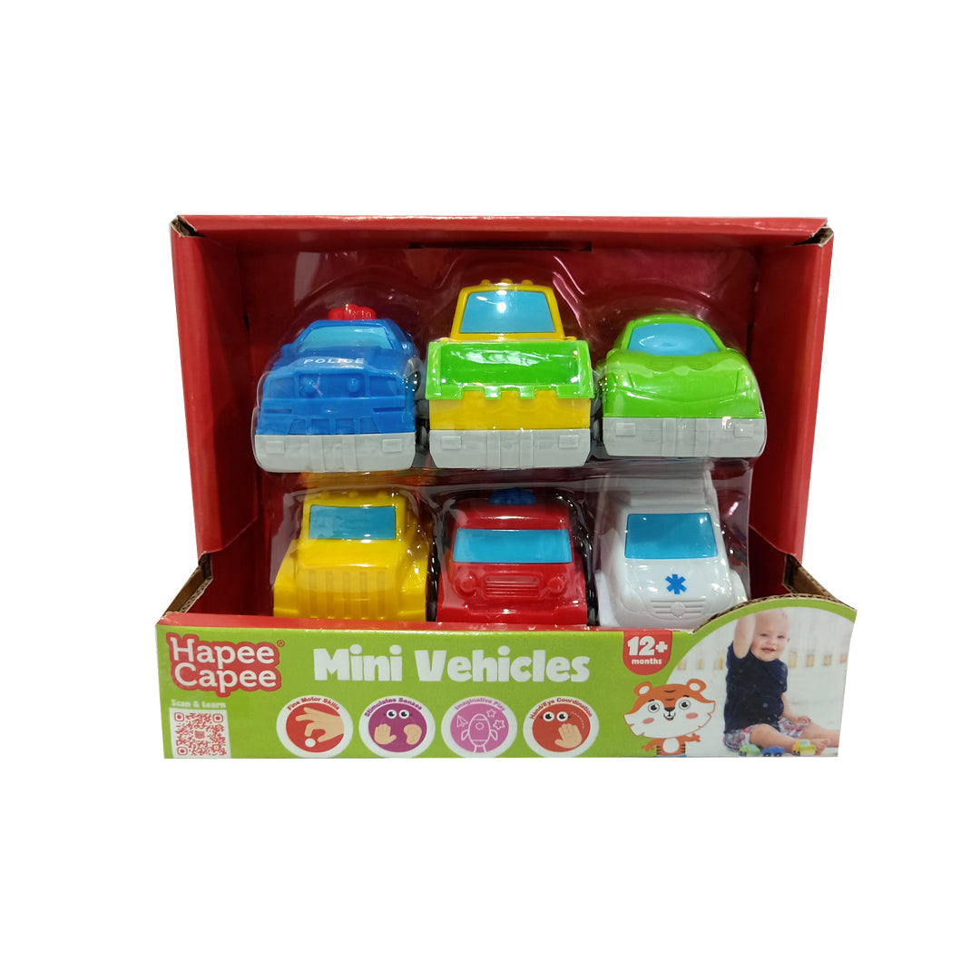 Hapee Capee Mini Vehicles - 6-Piece Toy Car Playset - Toyspry