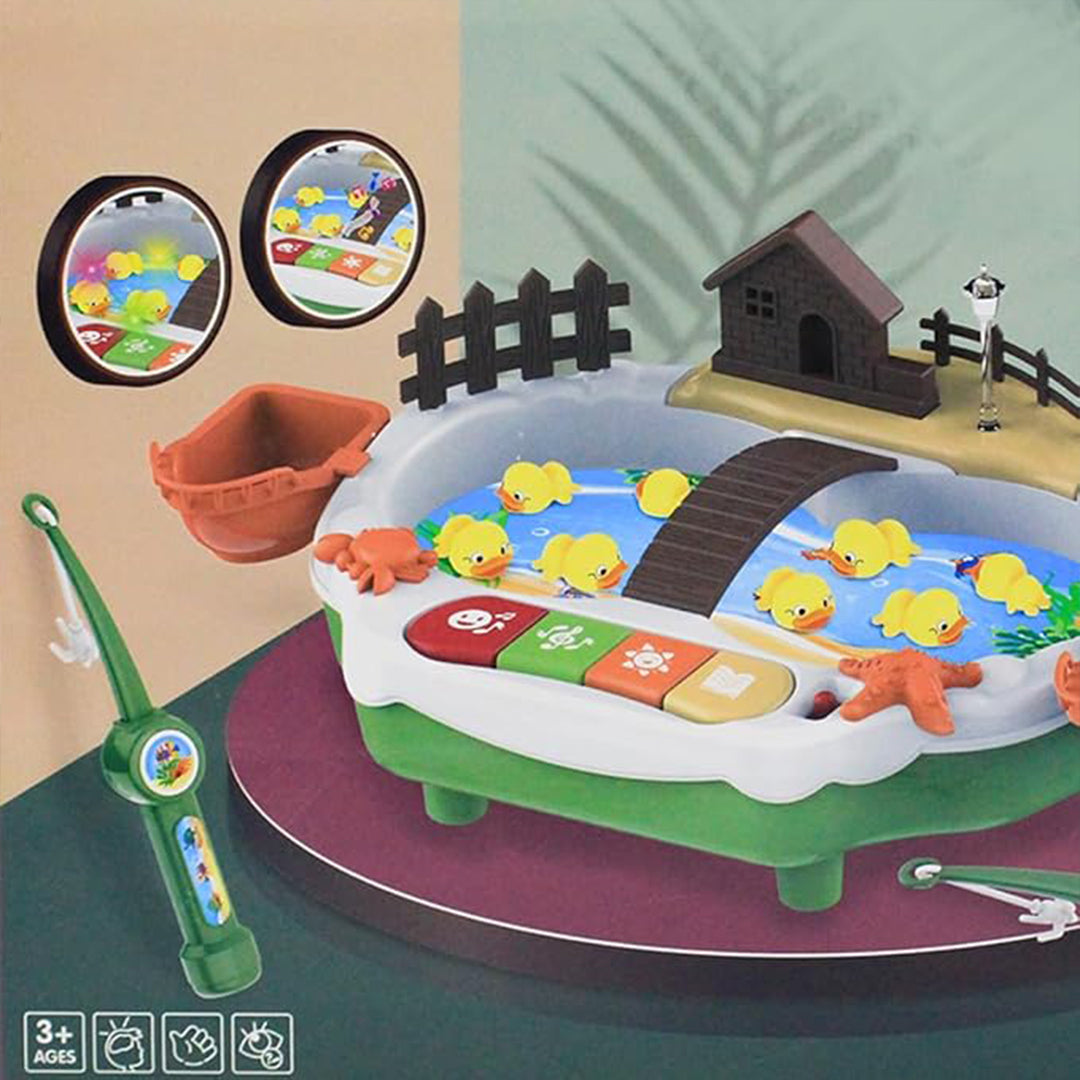 "Close-up of the rotating fishing pond in the Happy Fishing Game"