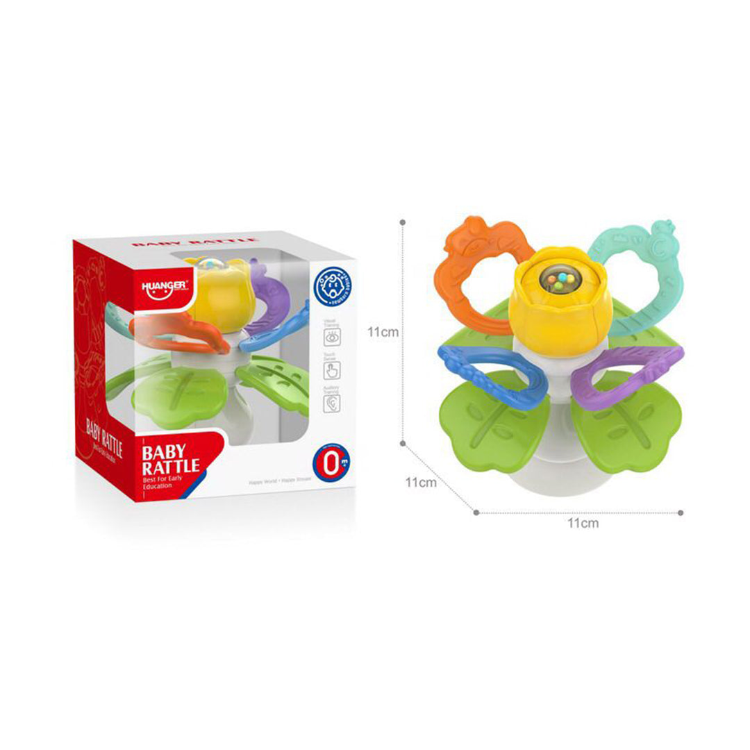 Huanger Soft Sensory Baby Ball Rattle: BPA Free Teether  Hand Rotate Flower Toy