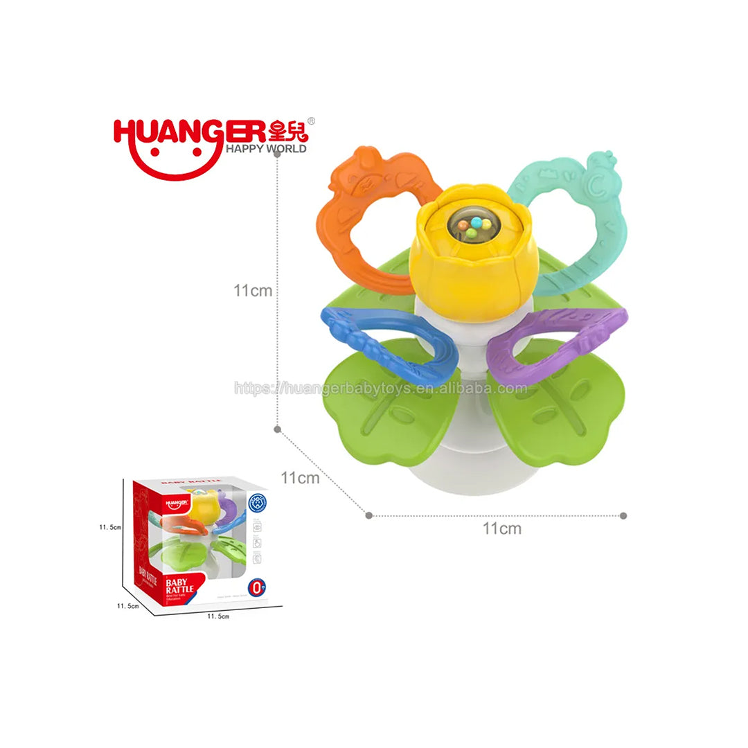 Huanger Soft Sensory Baby Ball Rattle: BPA Free Teether  Hand Rotate Flower Toy