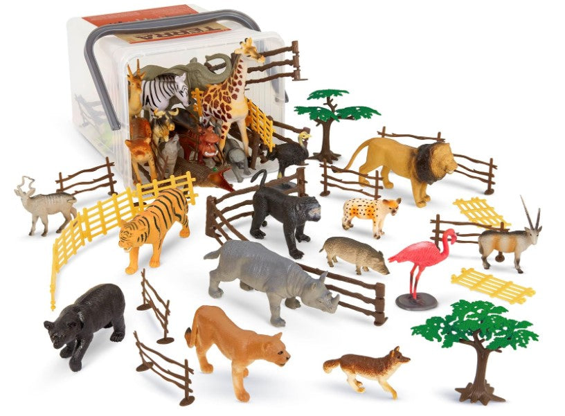 Terra Wild Animals - 60-Piece Miniature Toy Figure Set - Toyspry