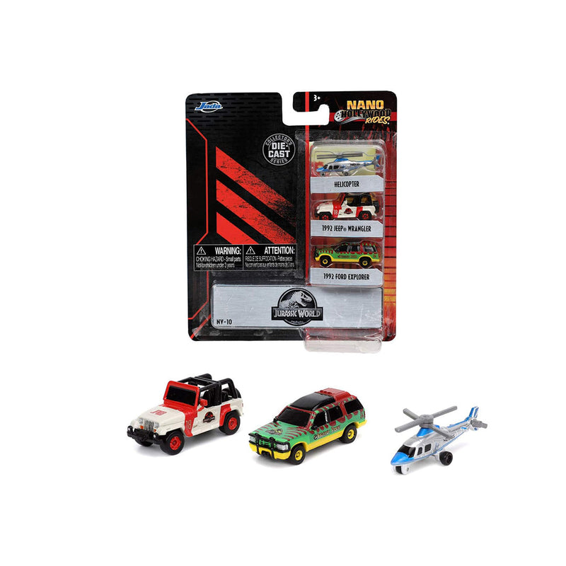 Jada Jurassic Park Nano Hollywood Rides 3-Pack - Diecast Model Vehicle Set