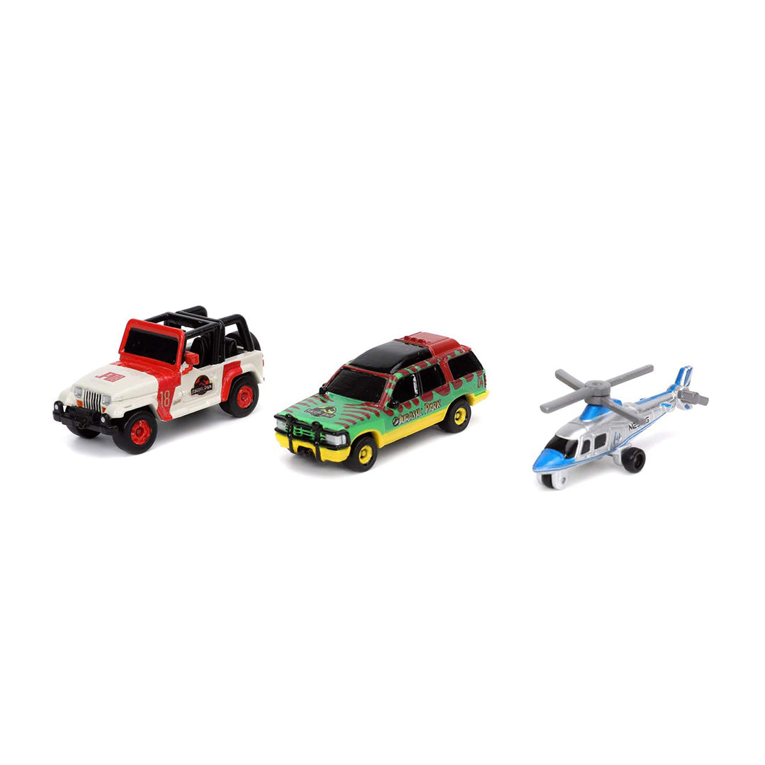 Jada Jurassic Park Nano Hollywood Rides 3-Pack - Diecast Model Vehicle Set - Toyspry