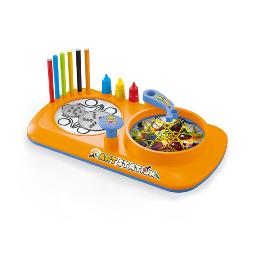 The Kaleidoscope Drawing Board with a child drawing a colorful pattern
