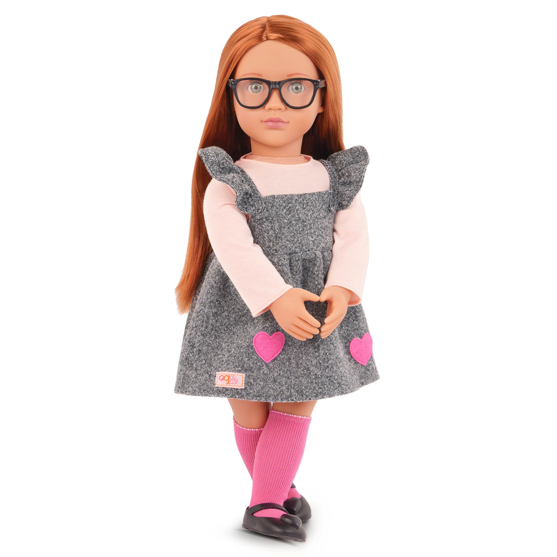 Our Generation Kelly Doll - 18-inch Fashion Doll with School Dress and Heart Patches