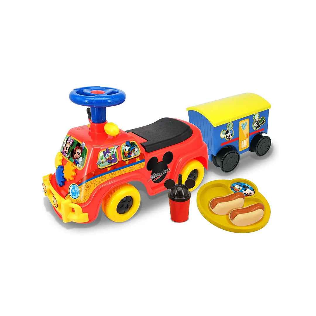 Kiddieland Mickey Mouse Ride On Car with Trailer - Fun Camper Van Adventure
