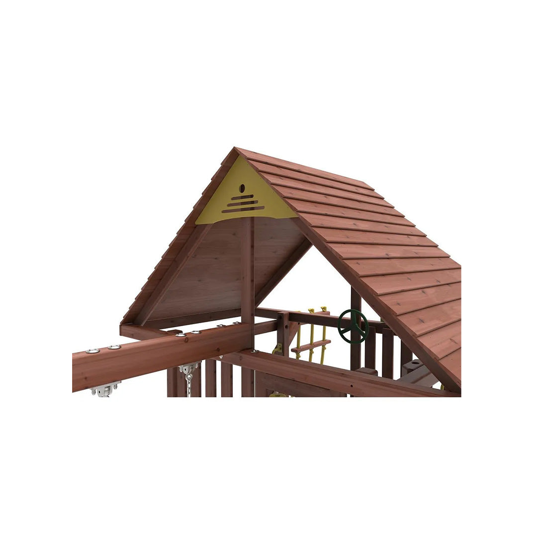 Kiddoro Discovery Den Swing Set | Wooden Outdoor Playground with Tire Swing - Toyspry