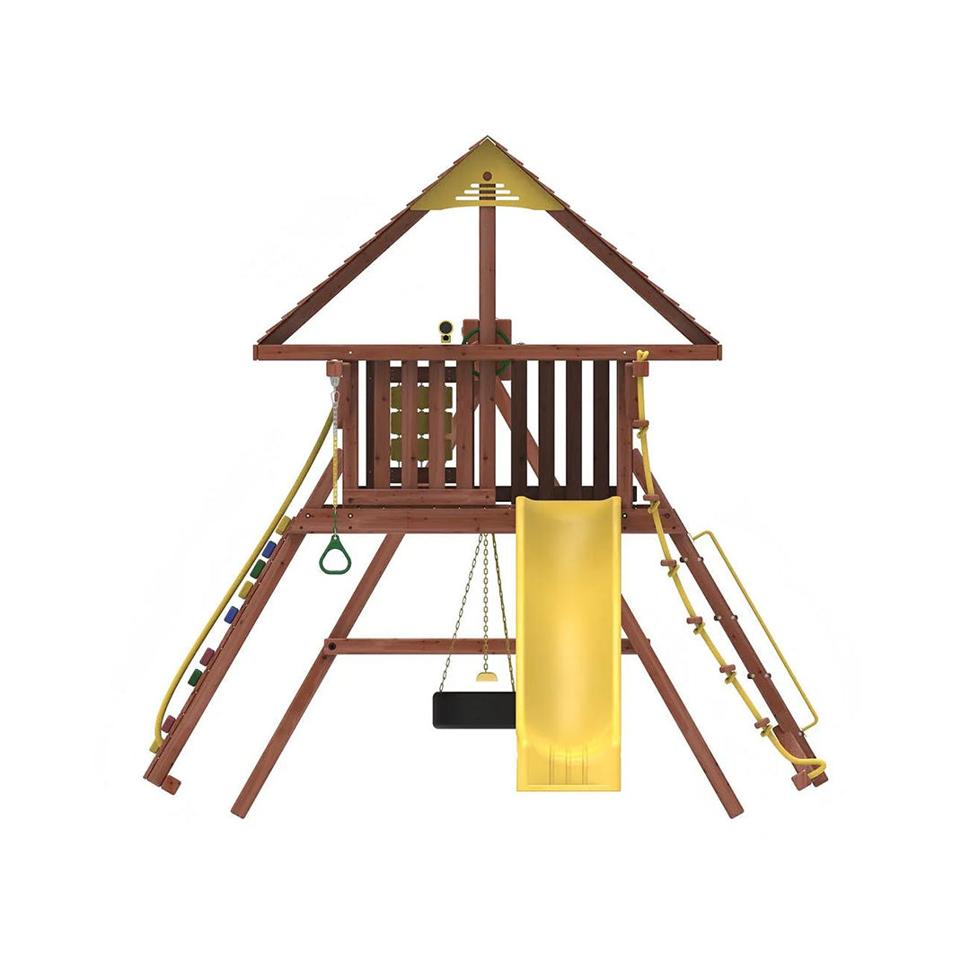 Kiddoro Discovery Den Swing Set | Wooden Outdoor Playground with Tire Swing - Toyspry