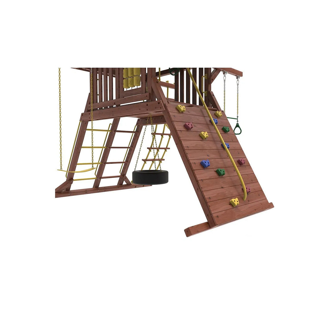 Kiddoro Discovery Den Swing Set | Wooden Outdoor Playground with Tire Swing - Toyspry