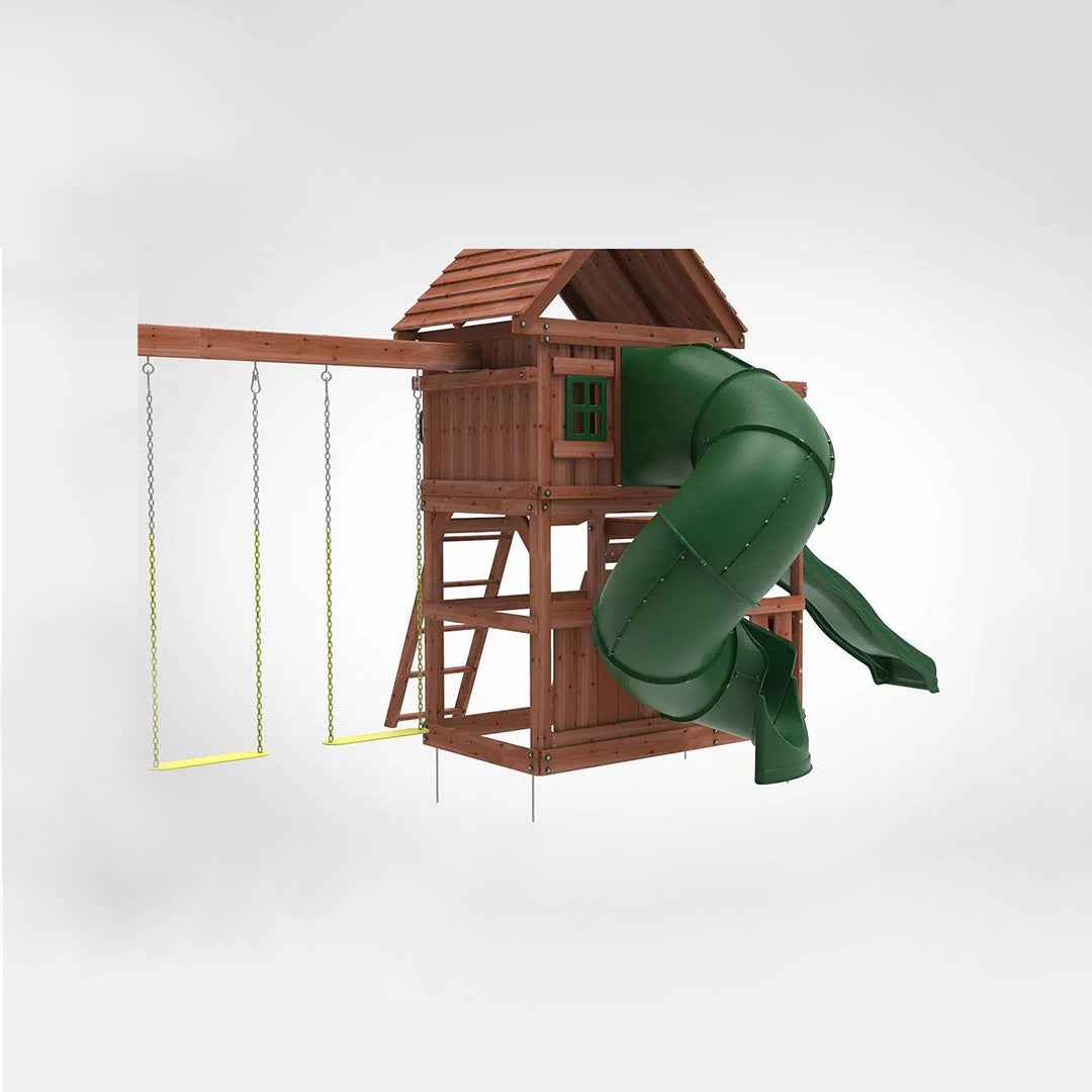 Kiddoro Little Heroes - Swing Set with Dual & Enclosed Tube Slides - Toyspry