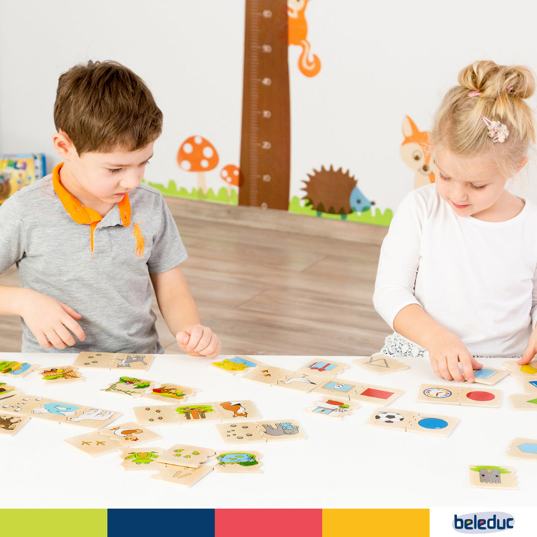 Natural plywood shape classification game for kids and open-ended play.