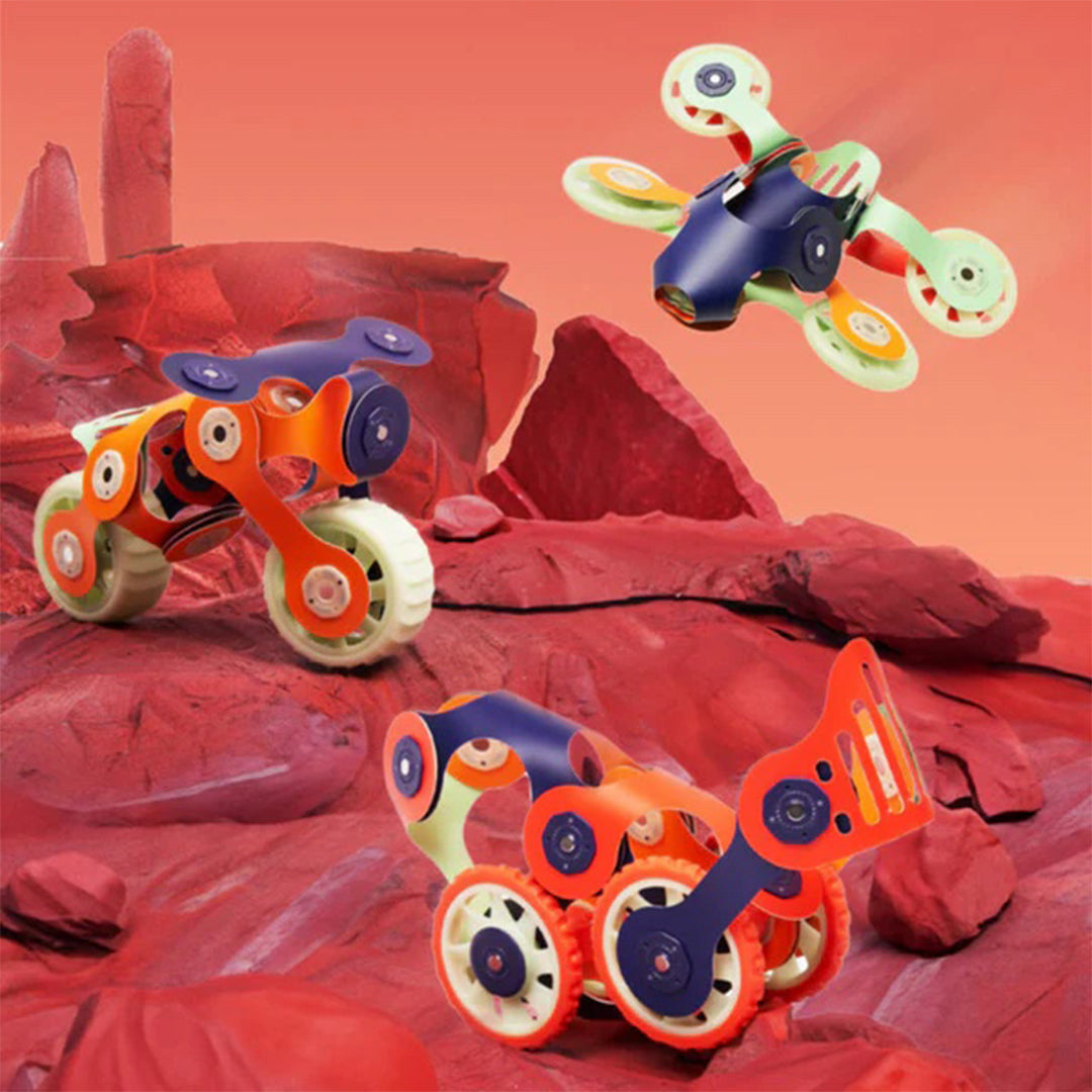 Non-toxic toys flexible space vehicle and motorcycle wheels construction kit for advanced educational toys UAE.
