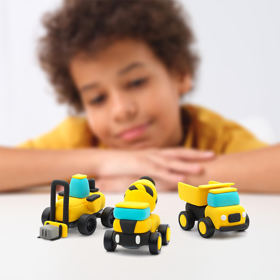 Hey Clay Construction Vehicles - Kids Air-Dry Clay Craft Kit - Toyspry