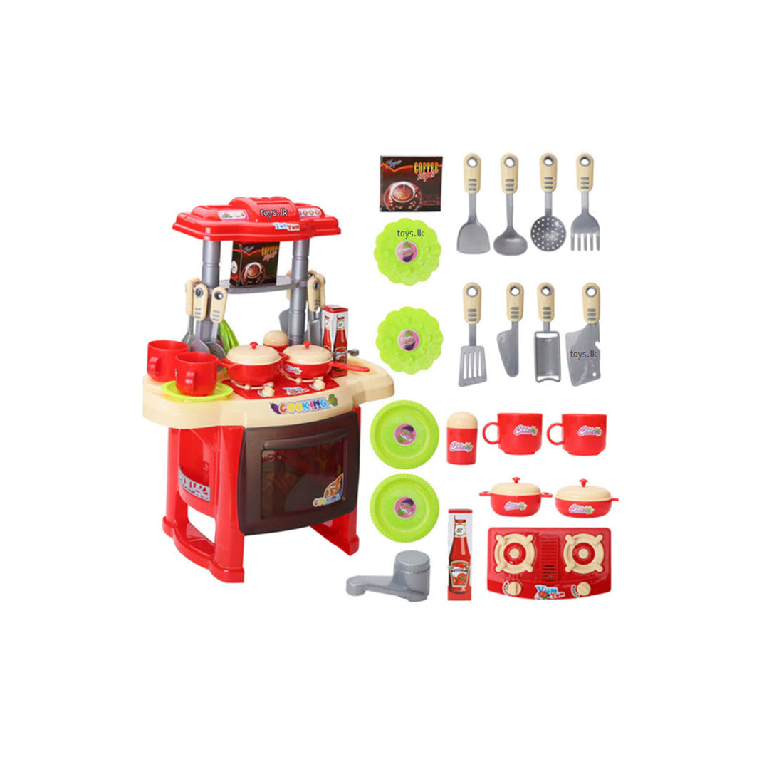 Kids Kitchen Play Set with Water Sound & Light Effects - 35 Piece Cooking Set