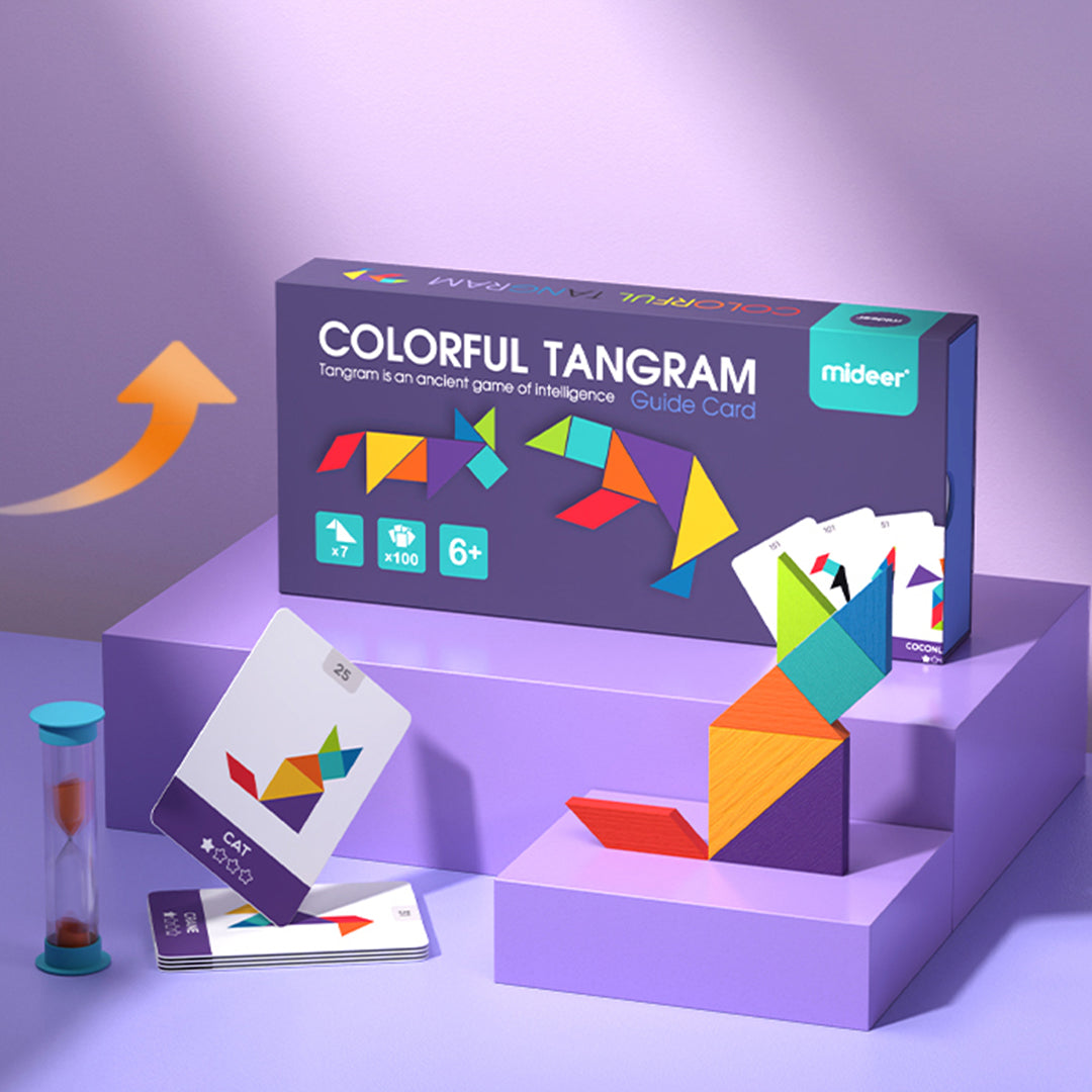 Mideer Colorful Tangram Game 7-piece wooden mathematical puzzle for premium kids toys UAE.
